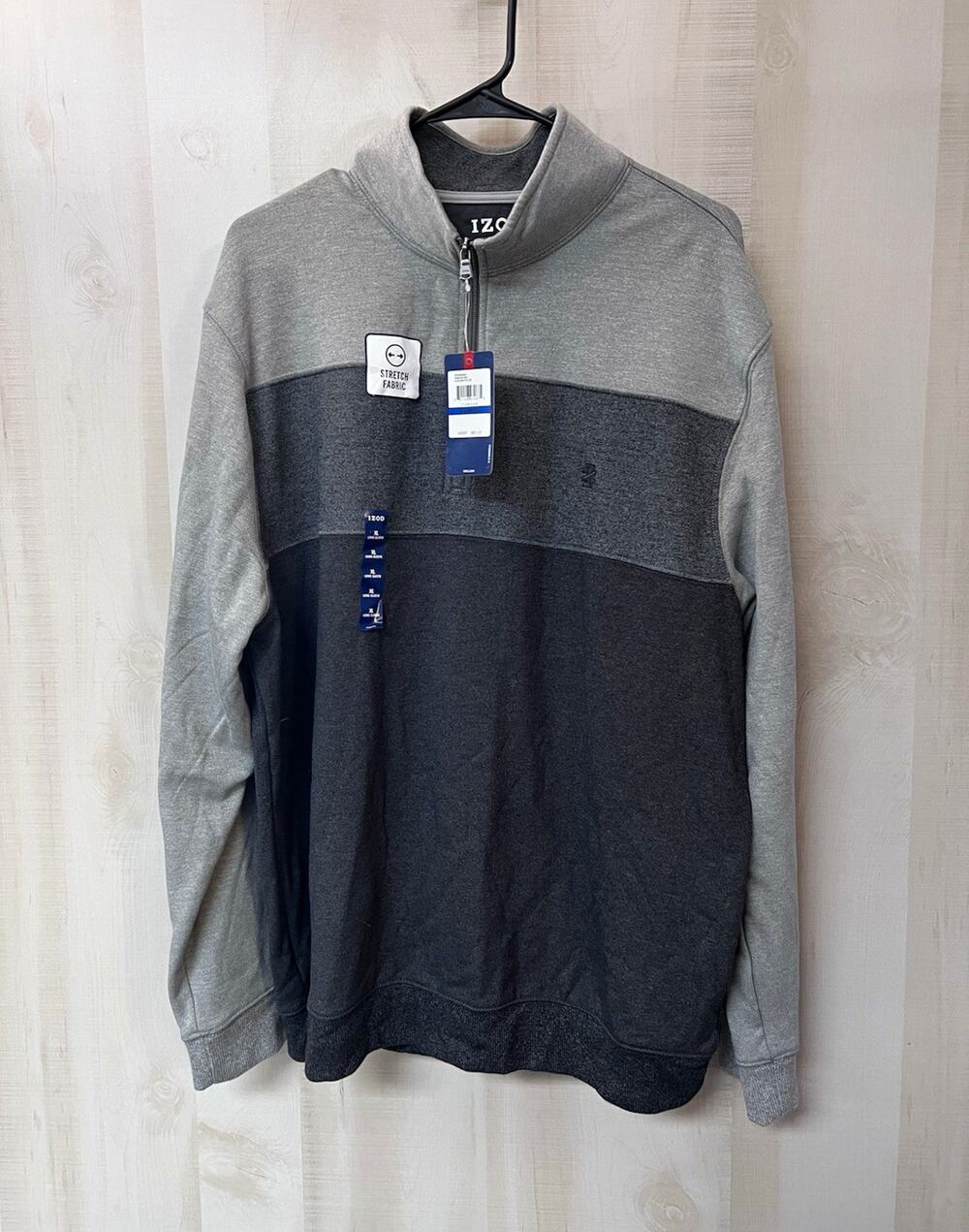 IZOD Advantage Performance 1/4 Zip Grey Colorblock Stretch Pullover XL - NWT